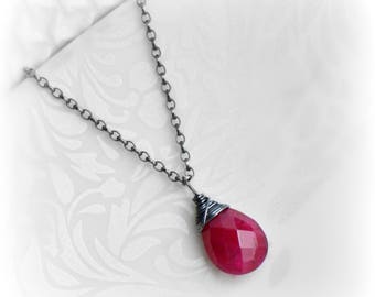 Ruby Necklace, Ruby Jewelry, July Birthstone, Red Ruby Pendant, Gift for Her, Gemstone Necklace, Genuine Ruby Necklace, Handmade, Blissaria