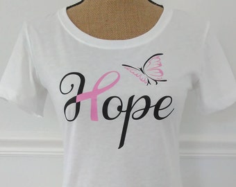 Hope Butterfly Graphic Tee,Breast Cancer Awareness Shirt,Pink Ribbon T-Shirt,Breast Cancer Support Ribbon Shirt,Cancer Pink Ribbon T-Shirt