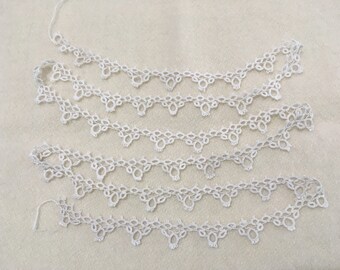 Vintage Hand Made Tatted 3/4" Cotton Lace Edging, Lace Trim 56" long (1 1/2 yards)