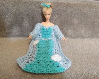 Ice Princess Dress Blanket, 11.5 in Fashion Doll clothes, Princess Blanket Crochet Pattern, Crochet Doll Patterns, 1/6 scale Doll blanket