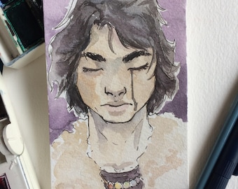 Nico Di Angelo Watercolour Sketch Card, Percy Jackson, Camp Half Blood
