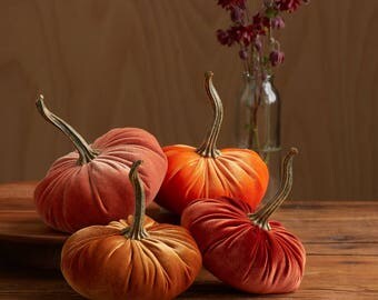 Scented Velvet Pumpkins, SET of 4: Asst. HARVEST ORANGE