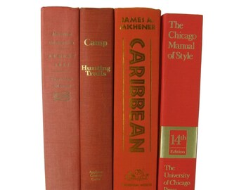 Orange Vintage Books, Decorative Books, Wedding Decor, Used Books, Bookshelf, Gift For Book Lover, Gift for Her, Home Decor, Photo Prop