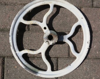 Vintage White Cast Iron Pulley Industrial Wall Hanging