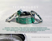 CIRCUIT BOARD - Modern 3 Piece Men's 10MM Tungsten & Woman's Rhodium Plated 925 Sterling Silver 3 Stone CZ Ring With 2MM Band