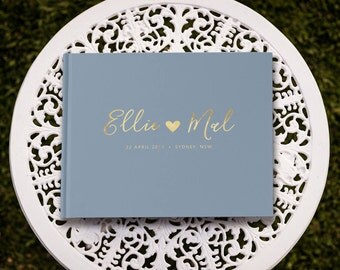 Wedding Guest Book, Wedding Guestbook, Gold Foil Guest Book, Dusty Blue Unique Wedding Guestbooks, GB 109