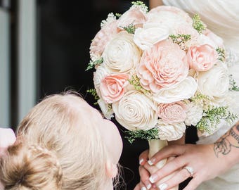Blush Pink & Cream Sola Wood Bouquet, Blush Pink and Ivory Wedding Bouquet, Blush Pink Sola Bouquet, Pink Bouquet, Blush Pink Sola Flowers