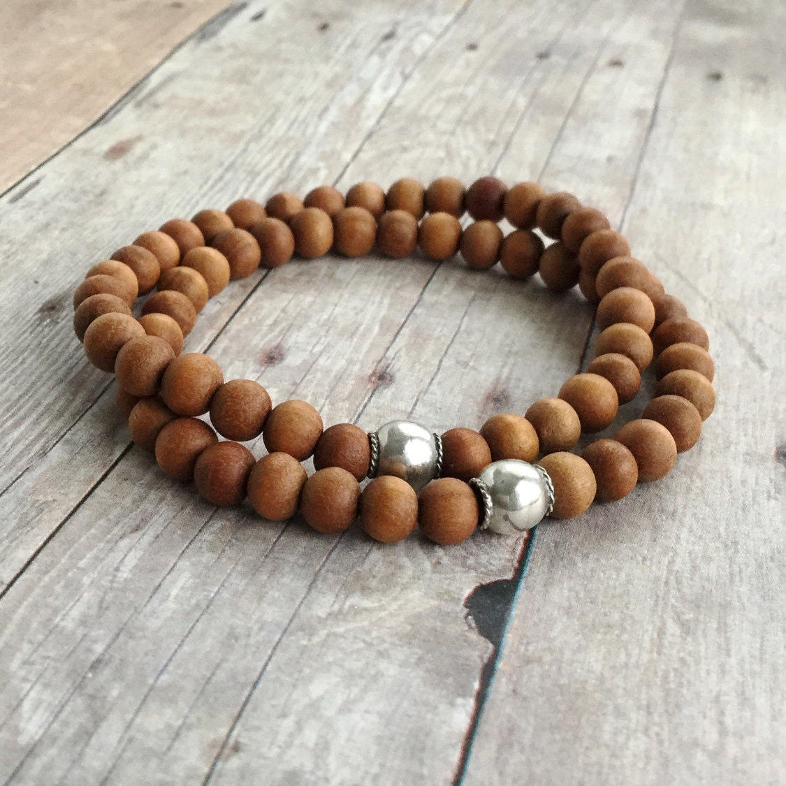 Sandalwood Bead Bracelet / Simple Natural Wood Jewelry for