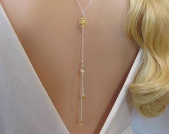 Citrine Backdrop Necklace, Bridal Back Necklace, Cascading Necklace, Citrine Gemstone Necklace, Wedding Jewelry, November Birthstone Jewelry