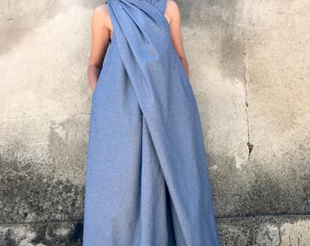 Denim Jumpsuit, Women Jumpsuit, Denim Maxi Dress, Extravagant Jumpsuit, Japanese Clothing, Plus Size Jumpsuit, Cotton Dress, Summer Jumpsuit