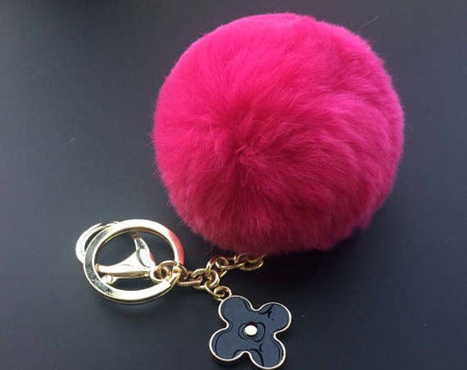 Fuchsia Rabbit fluffy ball furkey fur ball pom pom keychain for car key ring Bag Pendant
