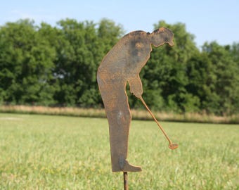 Metal Golfer Yard Stake, golf garden art, golf course landscape art, golf decor, golfer gift, garden marker