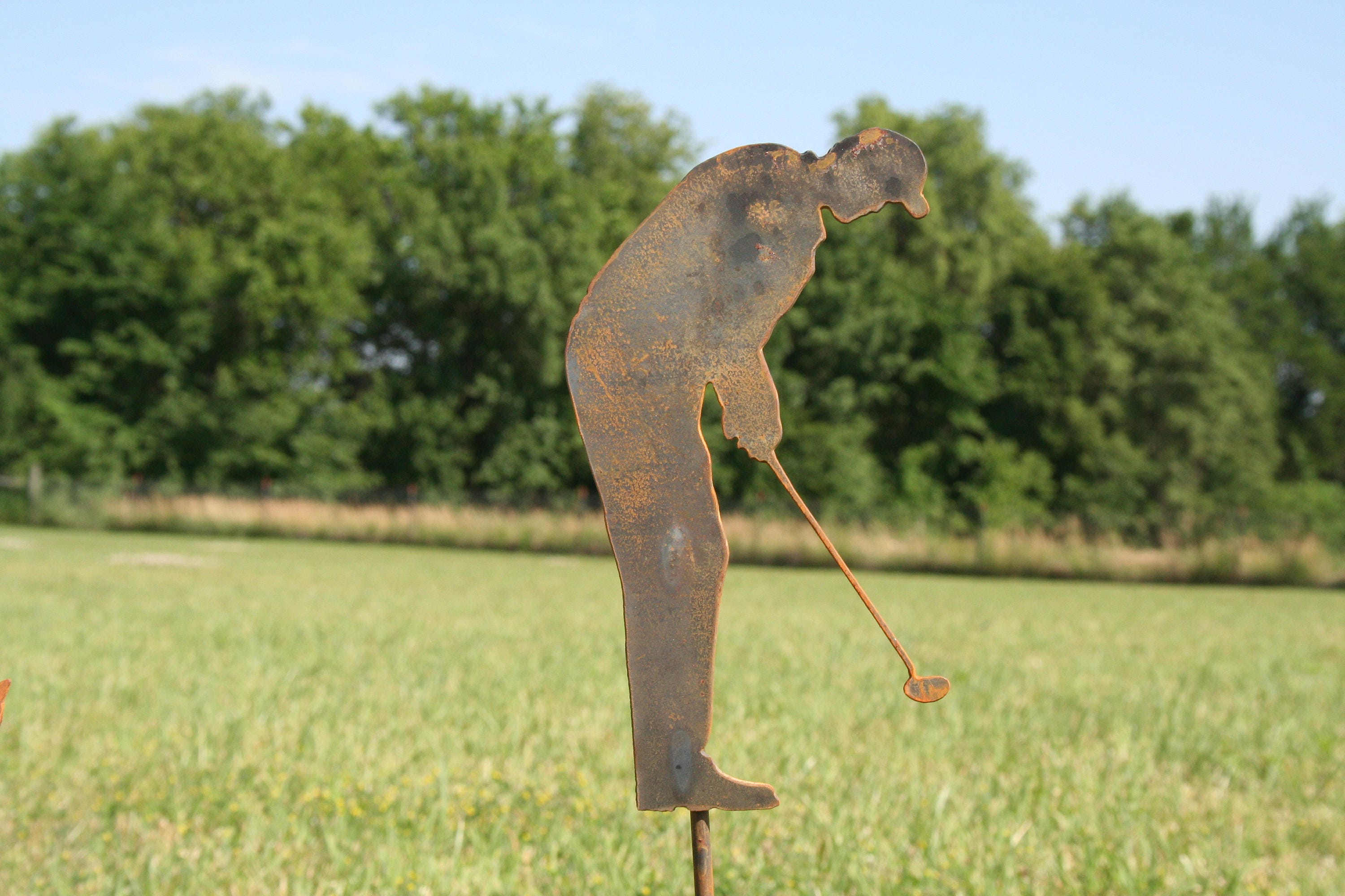 Metal Golfer Yard Stake, golf garden art, golf course landscape art