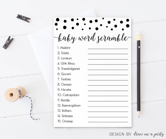 Black Baby Shower Baby Word Scramble Modern Baby Shower Shower Word Scramble Baby Babble 