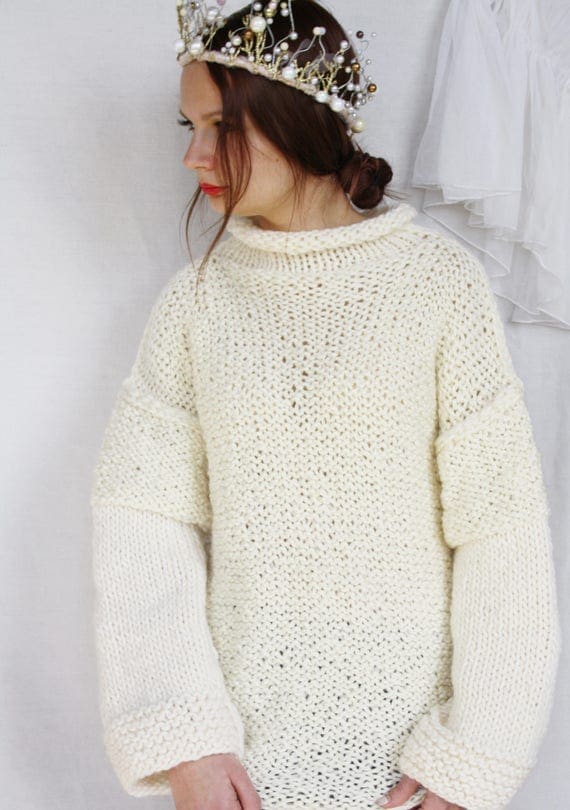 White sweater Knitted wool sweater Bulky knit Big wool