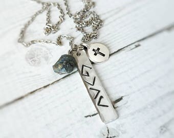 Necklace, God Is Greater Than The Ups and Downs, Highs and Lows, Stone, Handstamped, Organic Flow, Faith, Jesus, Cross