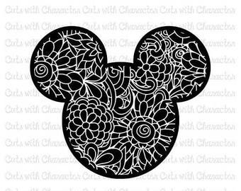 Download ON SALE Lace Patterned Mickey Head Silhouette SVG Dxf and Png