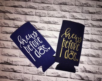 Brews Before I Dos Slim Can Coolers / bachelorette party favors / slim can holders / beverage huggie / can cooler / slim can holder