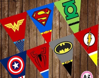 60% OFF SALE Instant Download Superhero Banner, Large Pennants, 1 per page,60 Percent savings Party Decorations, instant download, cupcake