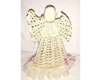 Vintage Crocheted Angel Ornament,Crochet Angel Tree Topper,Crochet,Crocheted Angel,Angel Ornament,Kitsch, Christmas Angel, Crocheted Angel