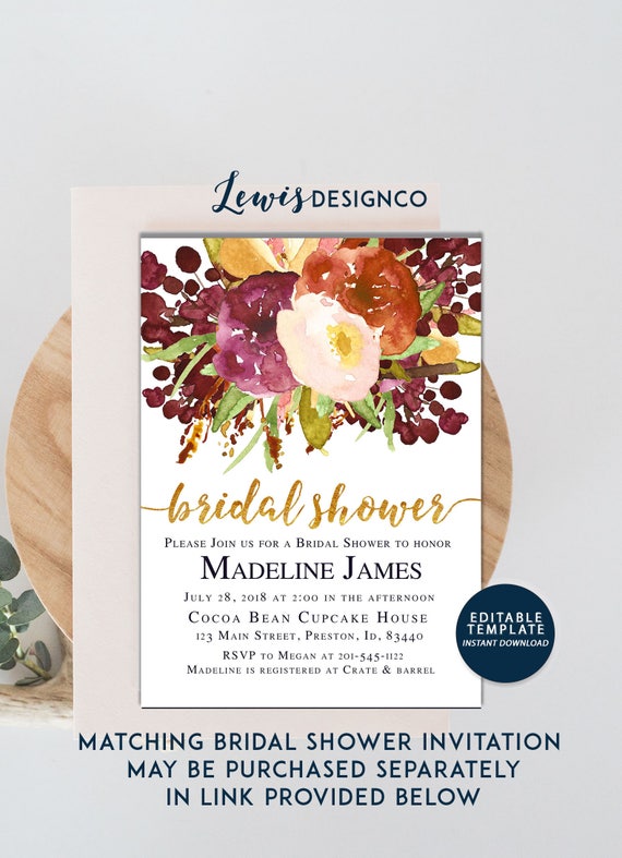 Autumn Wedding Shower Invitation Fall Floral Bridal Shower