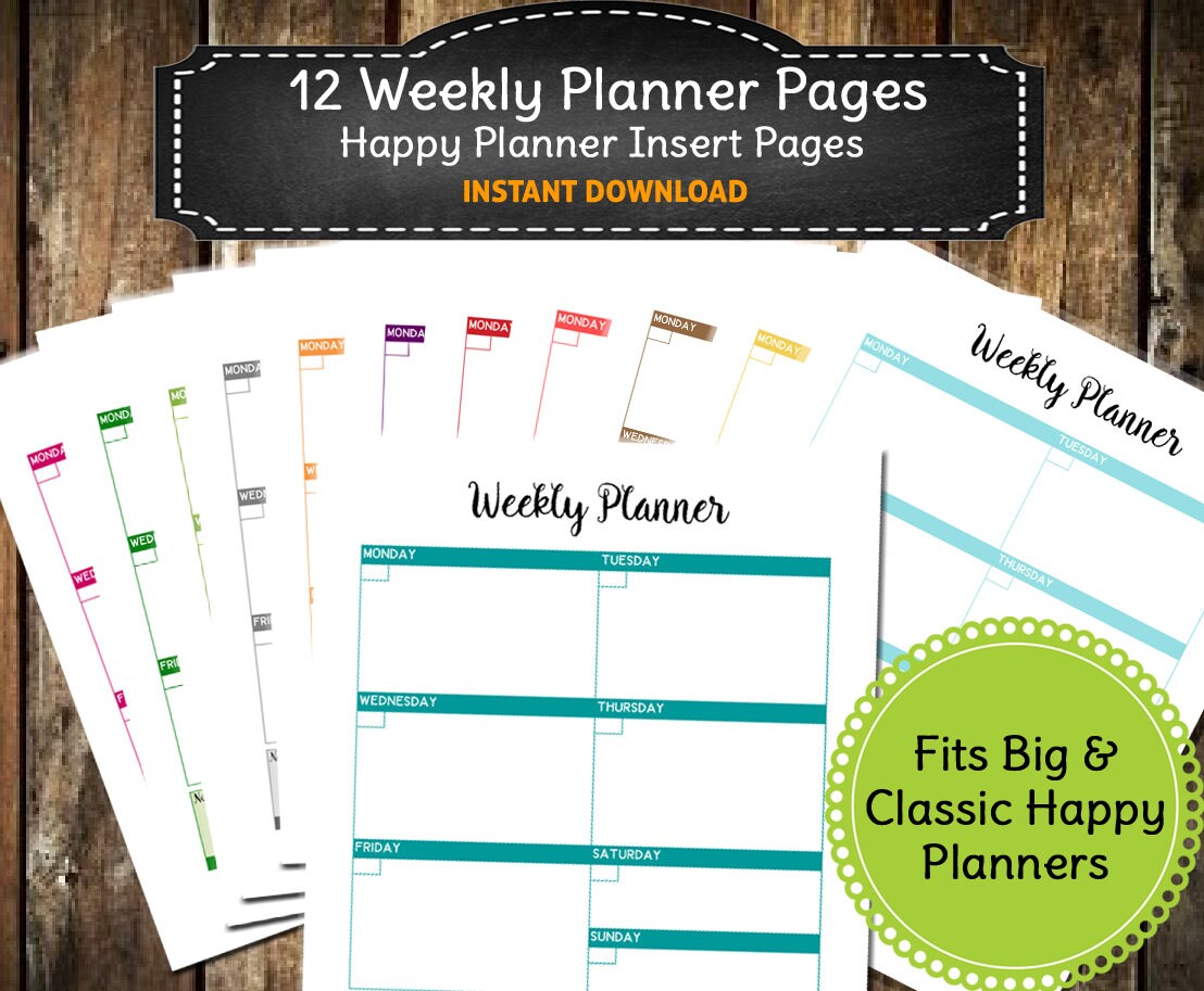 12 colorful printable weekly blank planner pages big happy