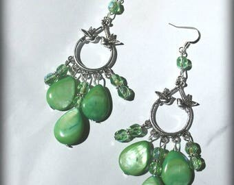 Green and light green Dove earrings wedding