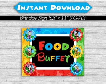 50% OFF SALE Mickey Mouse Clubhouse Birthday Party Sign, Food Buffet, 8.5 x 11 INSTANT Download