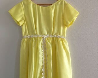 Girl's Vintage Dress - Flower Girl Dress - Yellow Special Occassion Dress - Tween - 10-12yrs