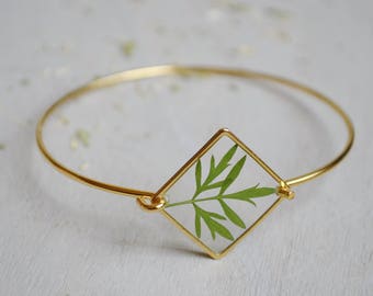 Geranium leaf bracelet Rush bracelet Gold 16K plated Geometrical bracelet Diamond bracelet Real leaf resin jewelry Geranium jewels Botanical