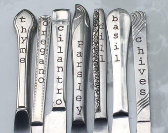 Kitchen Garden, Herb Markers, Set of 7, Made from Repurposed Silverware