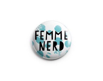 Femme nerd button, button, 1.25" pinback buttons, pins, badges, LGBT+ pride button