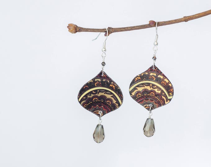 Arabic earrings, Abstract earrings, Fairytale gift, Ornament earrings, Brown dangle earrings, Brown earrings, Brown earings
