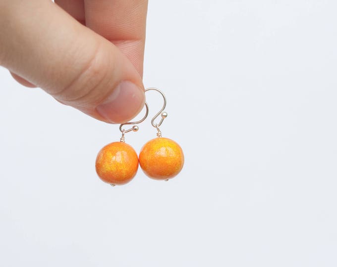 Simple beaded earrings, Orange earrings, Simple drop earrings, Round ball earrings, Everyday classic earrings, Basic everyday earrings