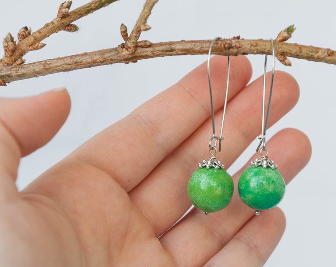 Lime green earrings, Green dangle earrings, Bright green earrings, Dangle green earrings, Bright earrings, 15mm 0.6in
