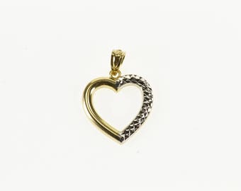 10k Two Tone Studded Textured Heart Charm/Pendant Gold
