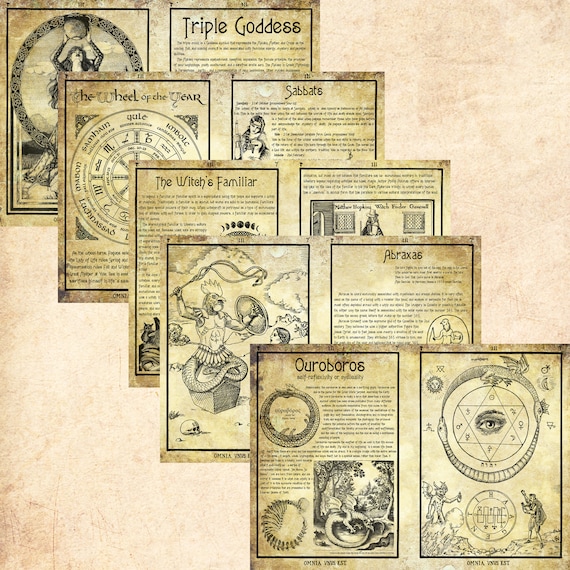 5 Pages Set Digital Printable Grimoire Book of Shadows Witches