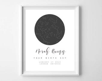 Personalized Star Map Print, Custom Star Map, PRINTABLE Art, Custom Night Sky Print, Custom Sky Map, Black and White, Constellation Print