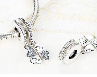 Sterling 925 silver charm BFF leaf bead pendant fits Pandora charm and European charm bracelet