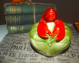Mid-century modern (c.1955) Brad Keeler #870 covered figural hand-painted lobster dish | bowl. Fabulous! Made in USA.