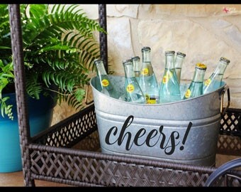 Personalized Oval Beverage Bucket Tub with Handles, Galvanized Steel, Rustic Farmhouse Decor, Wedding or Anniversary Gift