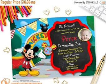 50% OFF SALE Mickey Mouse Invitation with photo, Mickey Mouse Photo Birthday Invitation, Mickey Mouse Clubhouse Invitation, Mickey Printable