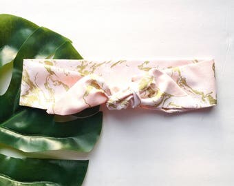 Pink and Gold Marble - Headband Headscarf Neckscarf Adult