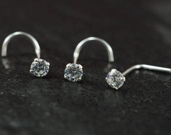 1 Piece Sterling Silver Nose Ring Nose Screw Nose Stud Clear CZ Crystal