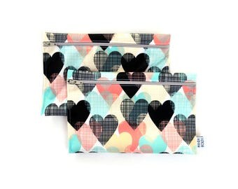 Sacs à collation réutilisables - Coeurs - Reusable snack bags - 2 snack bags - Hearts