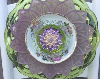 Plate Flower, Vintage Glass, Garden Decor "Sonoma"