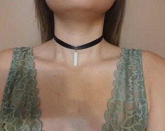 White or black crystal ribbon choker
