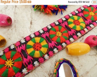 10% OFF Black Embroidered Trim, Mandala Trim, Indian Fabric Trim, Ethnic Embroidered Trim, Indian Ribbon - 1 yard