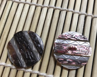 Lot of 2 Vintage Carved Abalone Coat Buttons