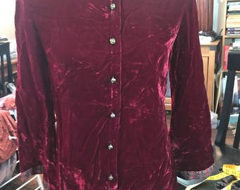 1960's Artbro Brand Nehru Collar Crushed Velvet Tunic/Minidress